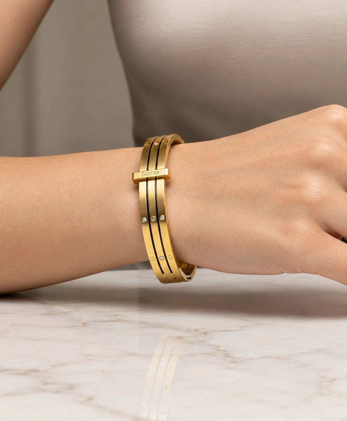 Cartier-Inspired Luxury Handcuff Bracelet