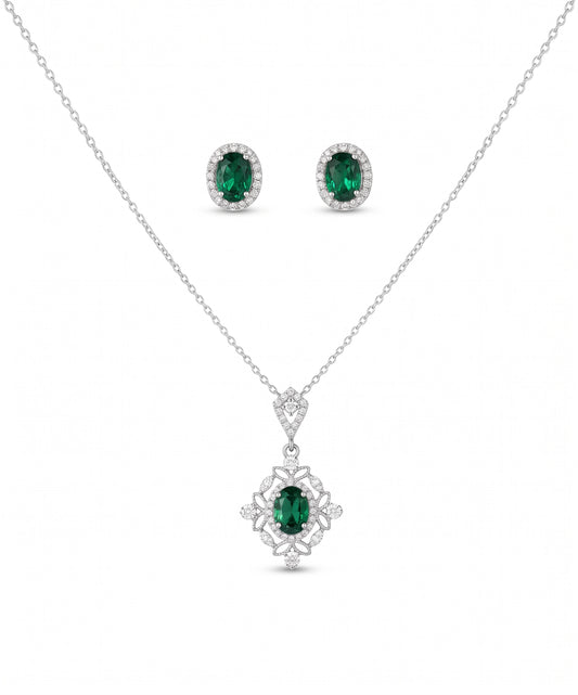 Royal Emerald Green Filigree Locket & Tops Set