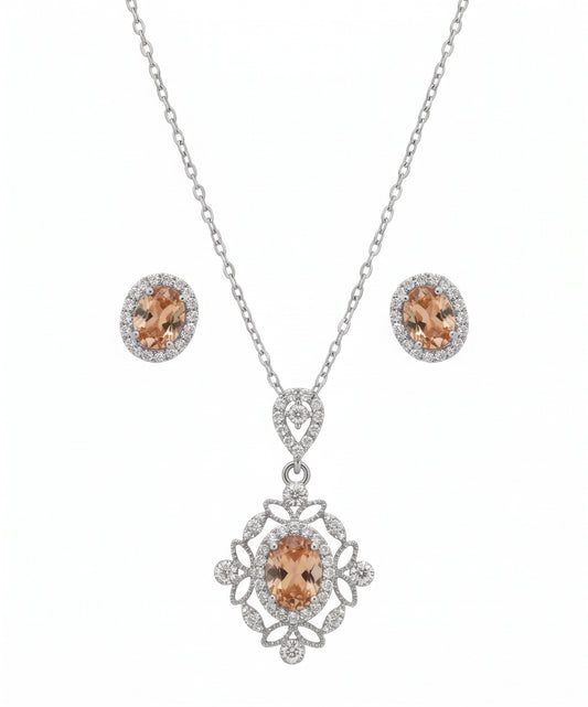 Royal Champagne Peach Oval Locket & Tops Set