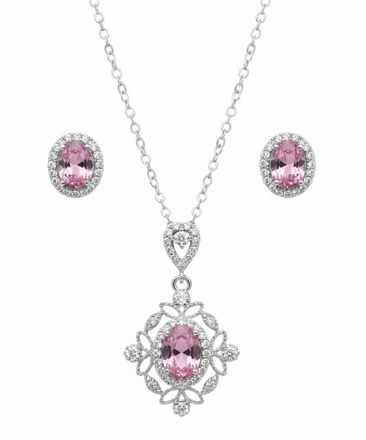 Royal Pink Oval Crystal Locket & Tops Set