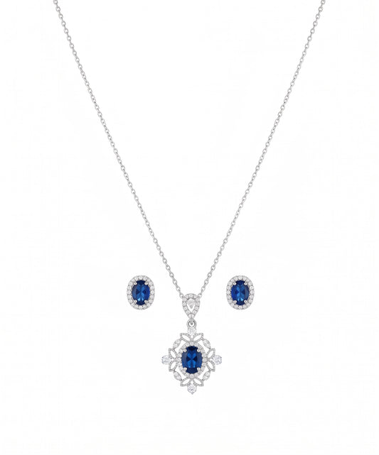 Royal Sapphire Blue Filigree Locket & Tops Set