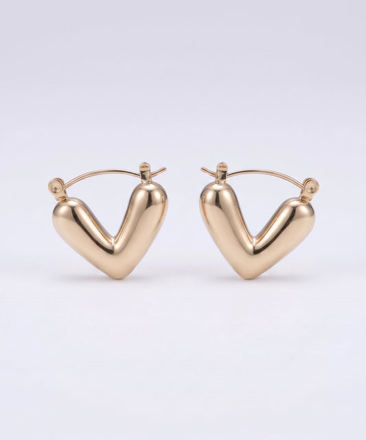 Korean V-Shape Puffy Heart Hoops