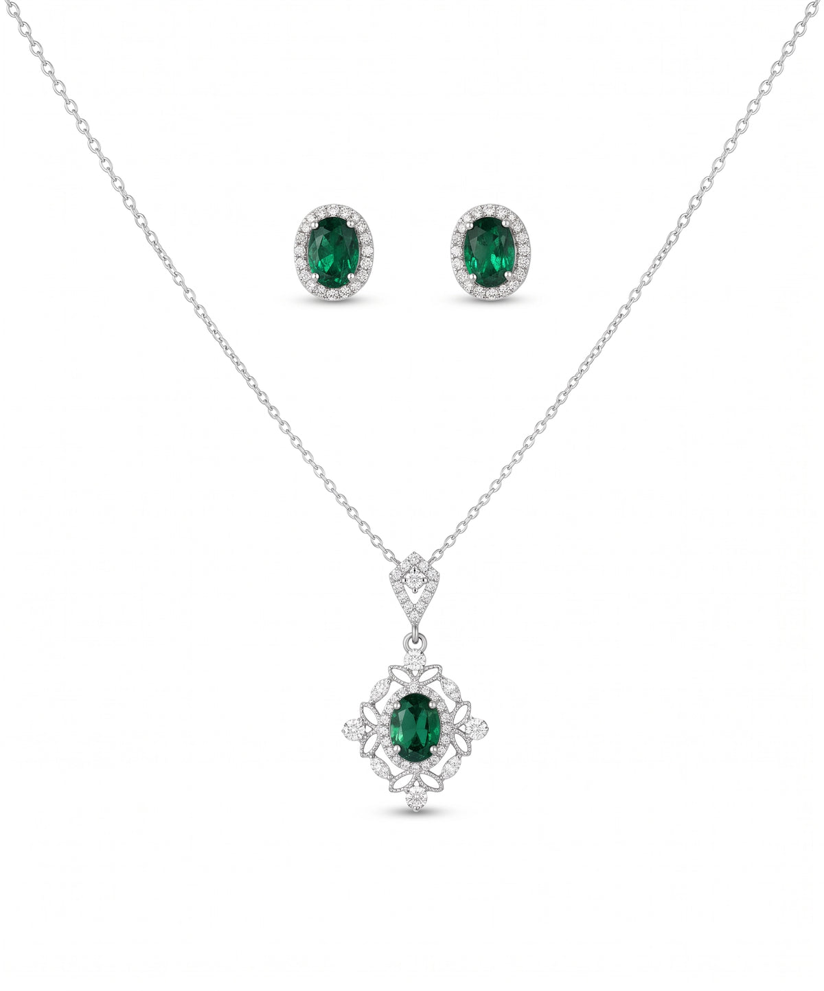 Royal Emerald Green Filigree Locket & Tops Set