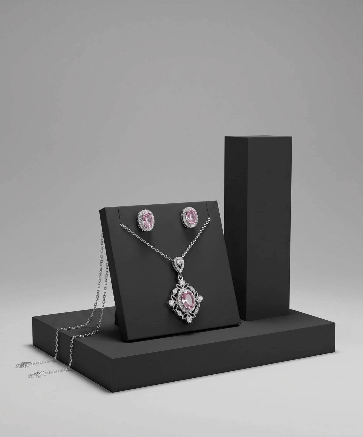 Royal Pink Oval Crystal Locket & Tops Set