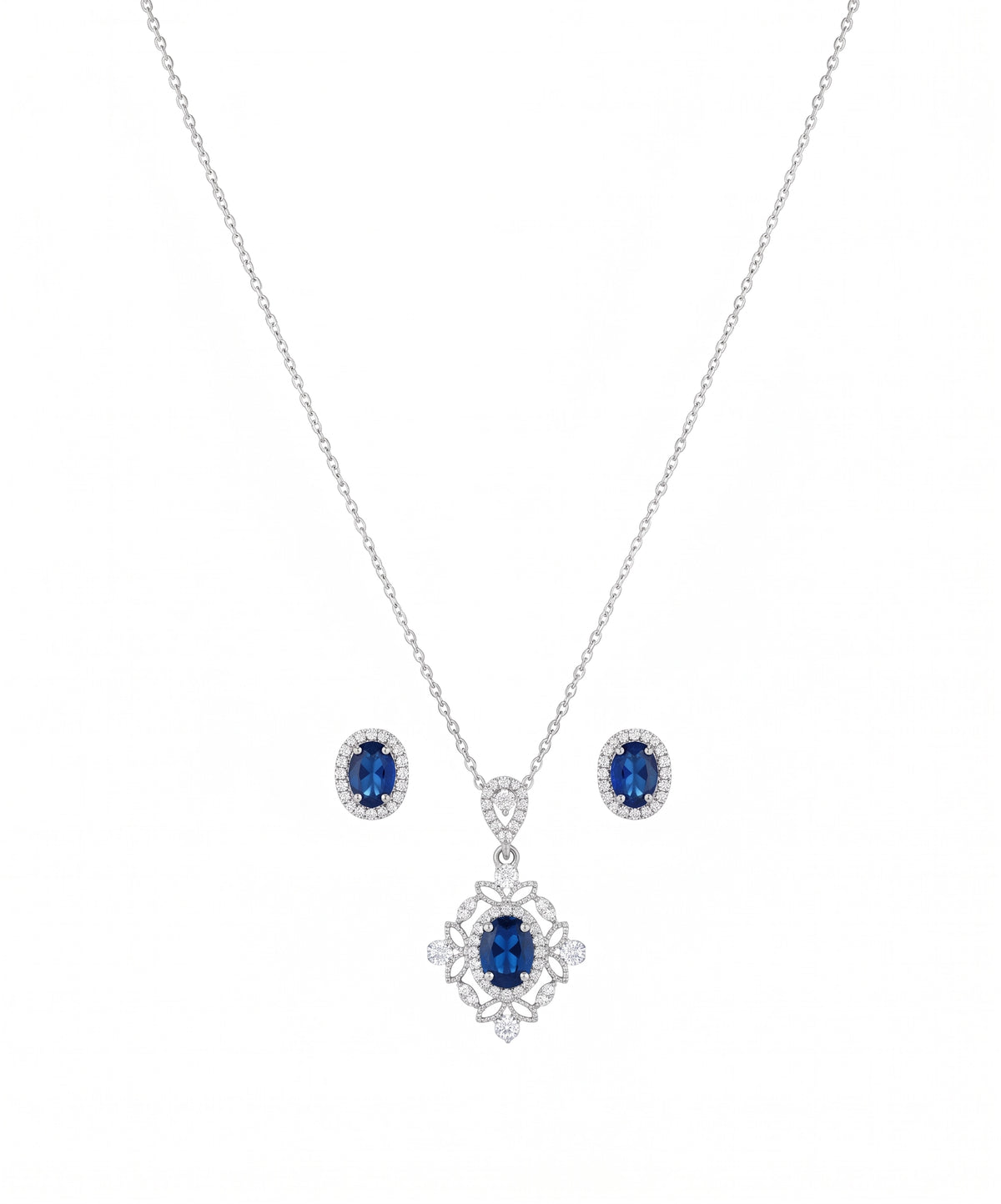 Royal Sapphire Blue Filigree Locket & Tops Set