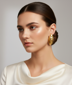 Chunky leaf-shaped statement earrings with a bold, elegant finish