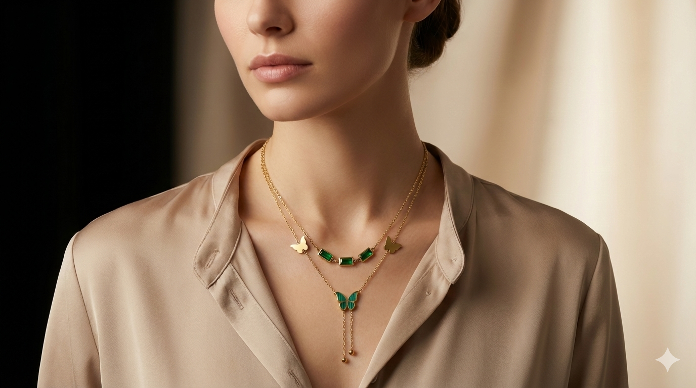 Butterfly Double Necklace (Green)