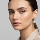 LV-inspired pearl stud earrings with luxury gold-tone finish for women