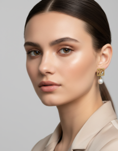 LV-inspired pearl stud earrings with luxury gold-tone finish for women