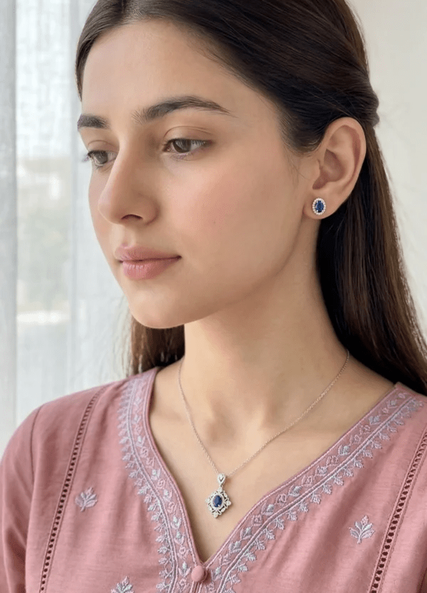 Royal Sapphire Blue Filigree Locket & Tops Set