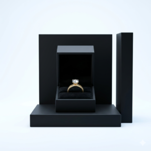 Premium gold-plated stainless steel solitaire ring with screw motif on black display stand.
