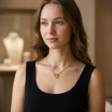 Gold open-heart pendant necklace with a knotted snake chain.