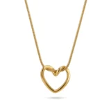 Gold open-heart pendant necklace with a knotted snake chain.