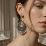 Oxidized teardrop Drop Jhumki earrings.