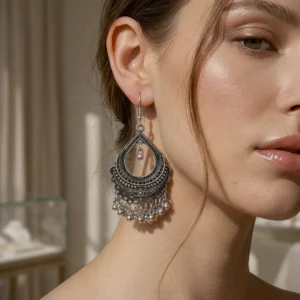 Oxidized teardrop Drop Jhumki earrings.