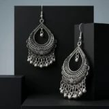 Oxidized teardrop Drop Jhumki earrings.